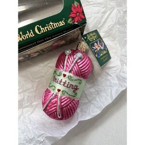 Old World Christmas OWC Pink Knitting Yarn Glass Ornament Xmas Tree Decoration